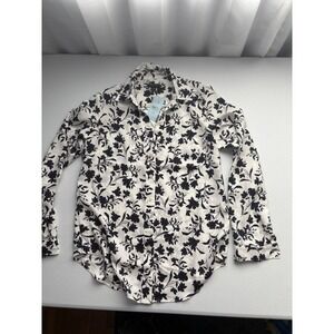Ann Taylor Petite Black Floral Button Down Shirt Long Sleeve Blouse XXS